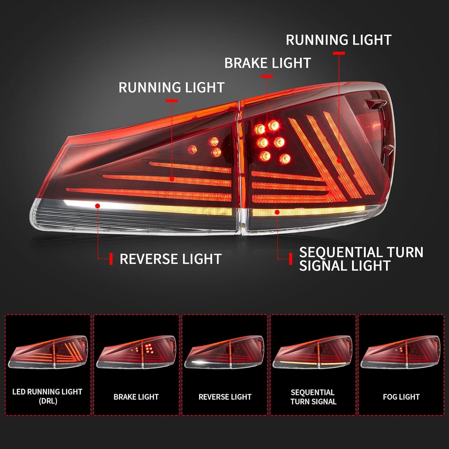 LED Taillights for Lexus IS250 IS350 IS-F w/ Animation